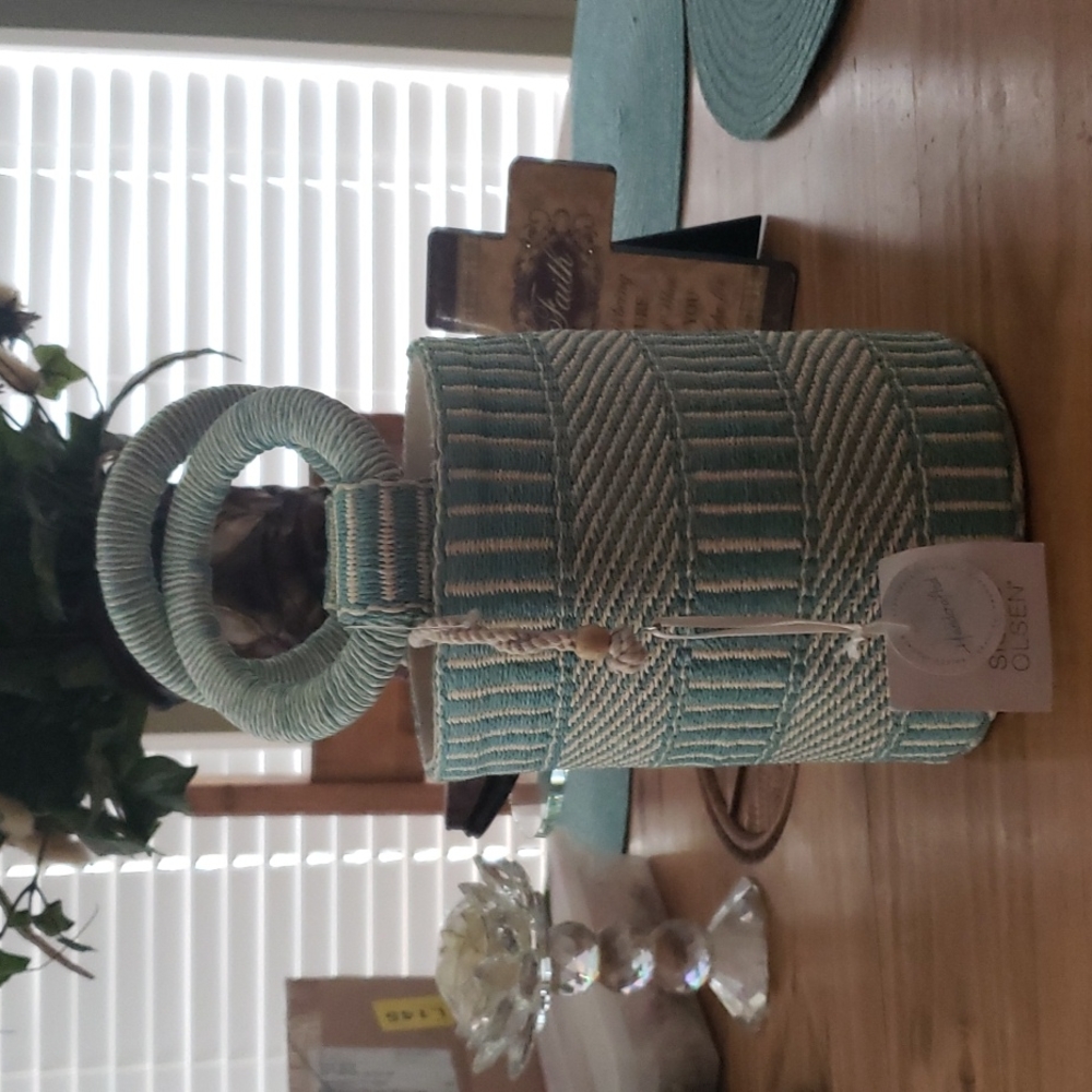 Bohemian purse light blue and white handcrafted